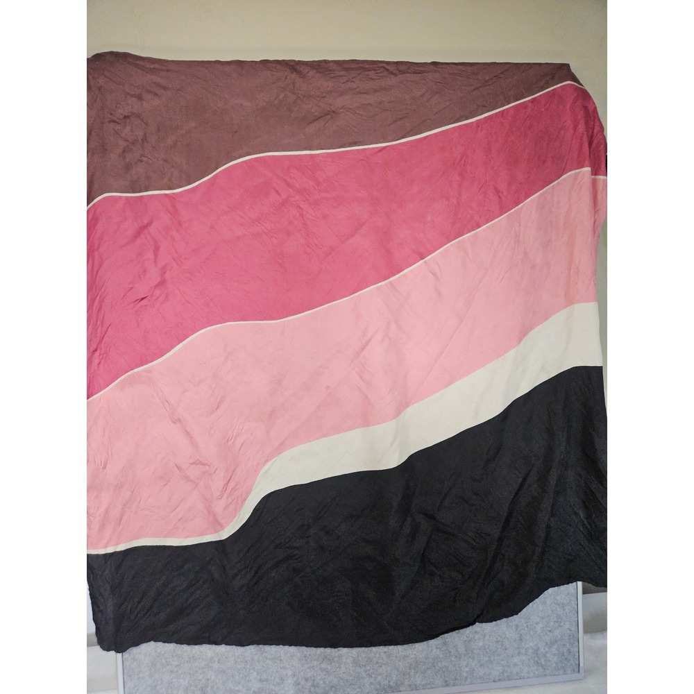 Vintage Jette Hellemar Unique Silk Scarf Colorblock Wavy Pink Brown Hand Rolled